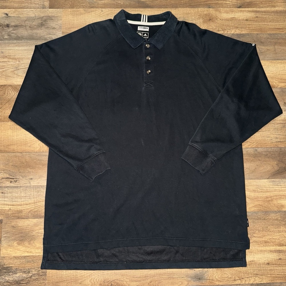Vintage ADIDAS CLIMALITE Stretch Men Large Black Long Sleeve Polo Golf Shirt